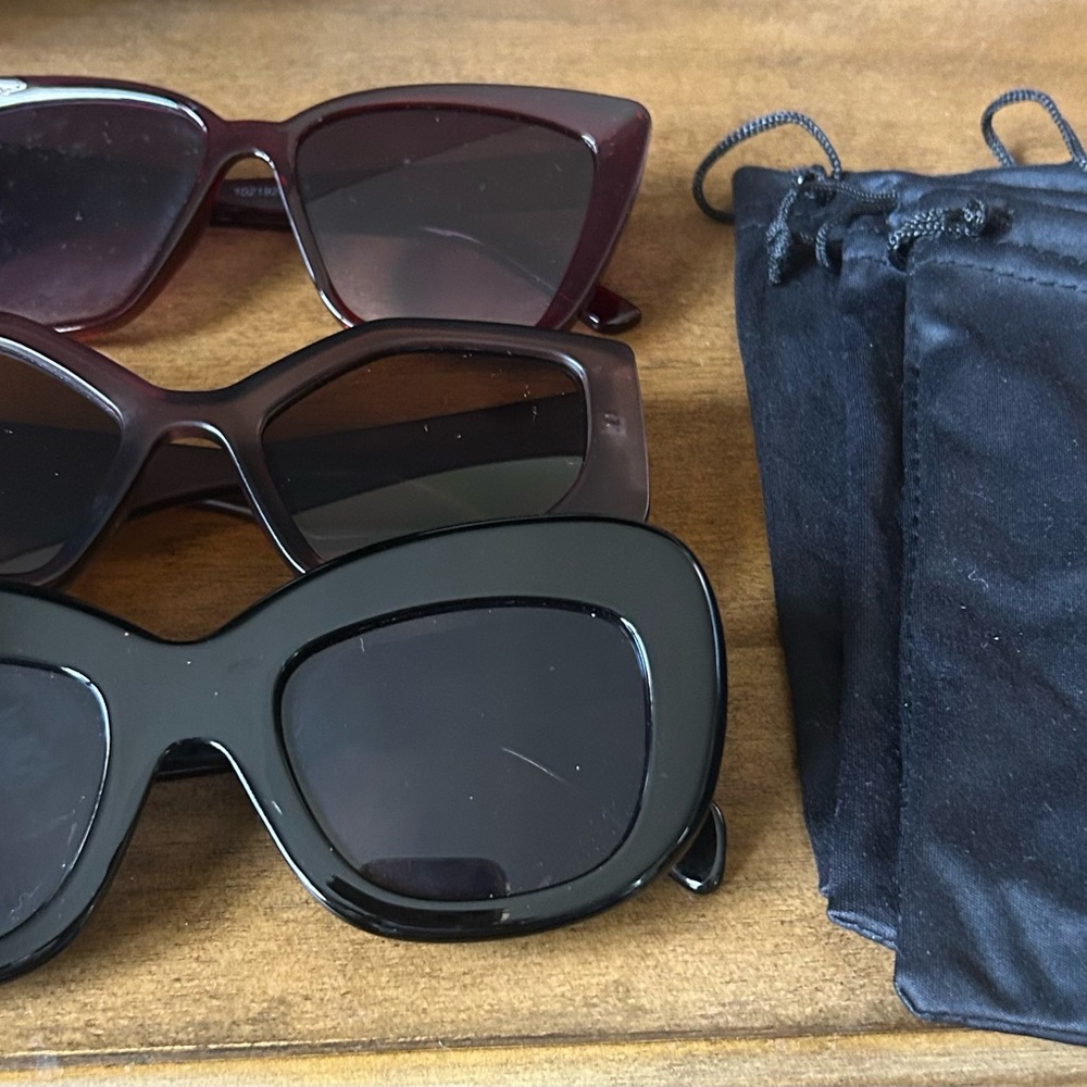 Stylish Sunglasses Set with Bold Frames and Cat-Eye Design